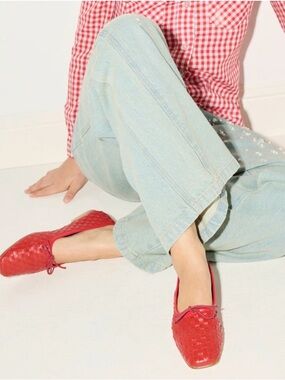 Freda Salvador JADA SQUARE TOE BALLET FLAT - Crimson Red Closed Woven Calf